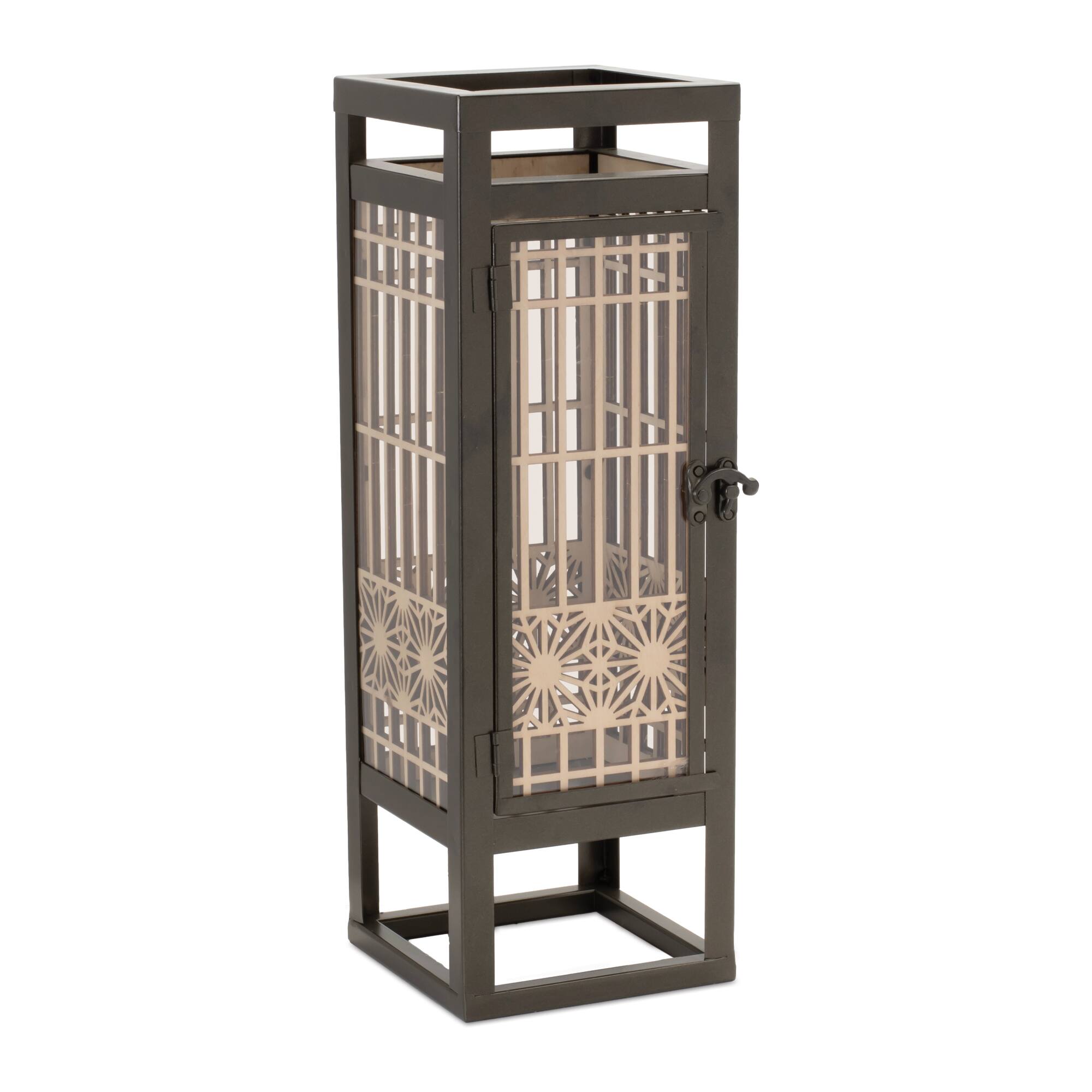 15.25" Cut Out Wood Candle Holder with Iron Frame